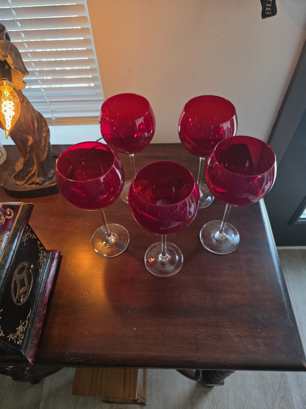 Set of 5 LENOX Red Stemmed Wine Glasses